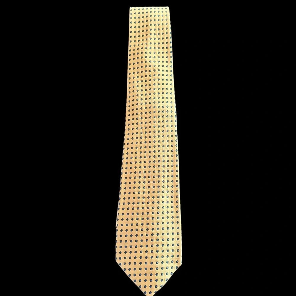 Lands‎ End Mens 100% Silk Long Length Yellow Blue Dot Necktie Tie Career Work